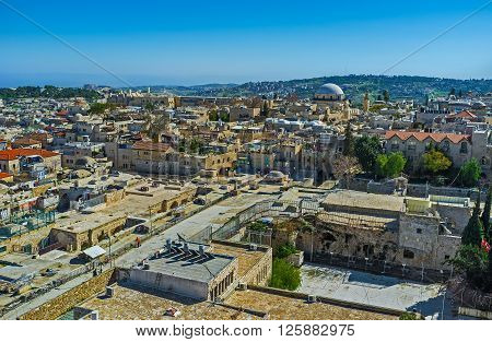 The old buildings of the Jewish Quarter looks so small from the bell tower of the Lutheran Kirche of the Redeemer Jerusalem Israel.
** Note: Visible grain at 100%, best at smaller sizes