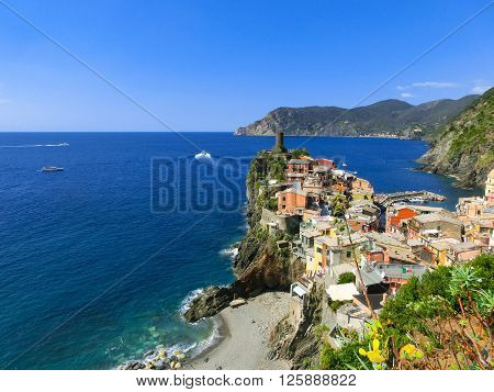 The view of Vernazza in Cinque Terre, Italy
