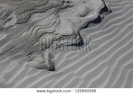 Little sand dunes at Wharariki Beach shaped by wind