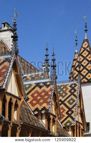 Beaune, France, June 3, 2013 : Roofs Of Hotel Dieu, The Ancient Hospital In Beaune