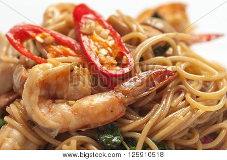 Food series : Spicy spaghetti with shrimps