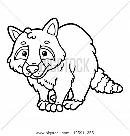 Cute educational kids coloring page. Vector illustration of educational coloring page with cute cartoon raccoon character for children, coloring and scrap book