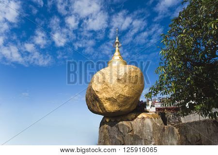 The Kyaiktiyo golden rock pagoda in Myanmar