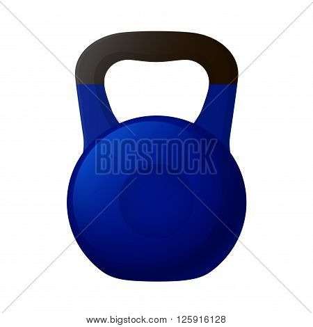 Vector illustration. Blue kettlebell with a matt black handle isolated on a white background