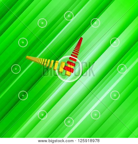 Vector illustration background green clock with red and yellow arrow.