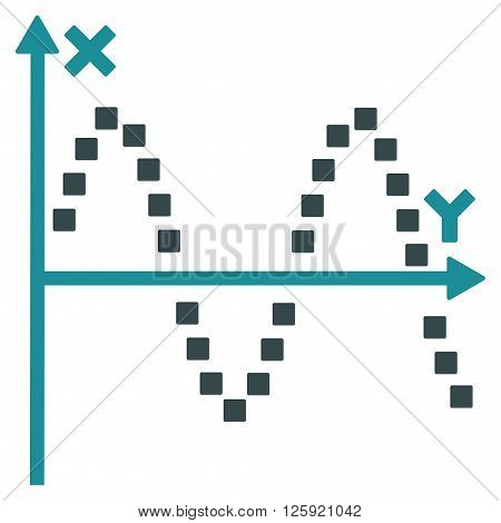 Sine Plot vector toolbar icon. Style is bicolor flat icon symbol, soft blue colors, white background, square dots.