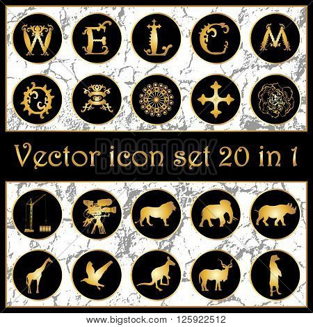 Set Of Vintage Gold Vector Icon Logo 20 In 1 With Letters 