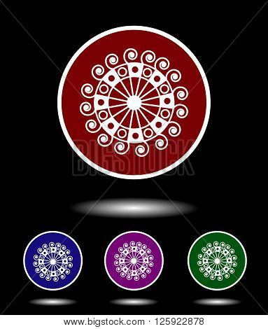 Vector Icon Logo Set 3 In 1 With Modern Vintage White Ancient Sun Sign On Red, Blue, Violet And Gree