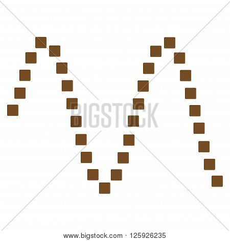 Sinusoid vector toolbar icon. Style is flat icon symbol, brown color, white background, square dots.