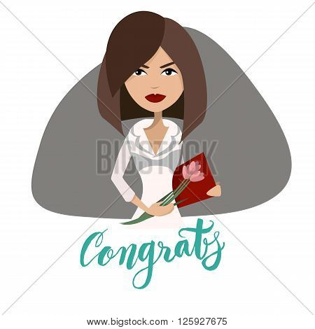 Secretaries day congratulations card design. A special holiday for administrative workers congrats design for banners, t-shits, flyers, web. Pretty brunette female office worker vector design