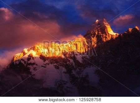 Scenic view of Jannu peak, Kanchenjunga Region, Himalayas, Nepal.