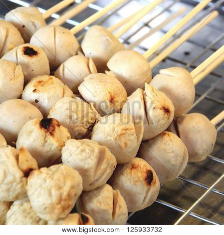 Closed up Grilled porkball in Thai local market