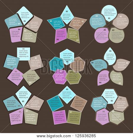 Vector circle infographics set. Template for diagram graph presentation and chart. Business concept with 5 options parts steps or processes. Abstract background.
