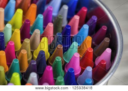 Close up of colorful and bright pastel crayons