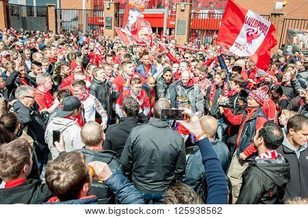 LIVERPOOL, UK - MAY 11th 2014: Liverpool Football Club supporters outside Anfield for the final title race match of the season against Newcastle