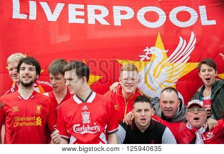 LIVERPOOL, UK - MAY 11th 2014: Liverpool Football Club supporters outside Anfield for the final title race match of the season against Newcastle