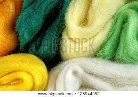 Close up of colorful wool for felting.