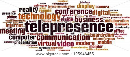 Telepresence word cloud concept. Vector illustration on white