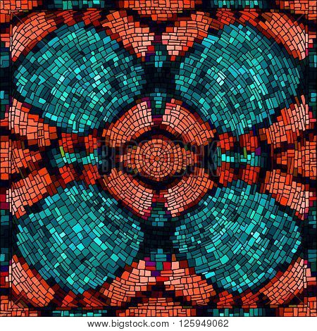 Geometrical background with bright mosaic drawing. Seamless patterns. Vector illustration.