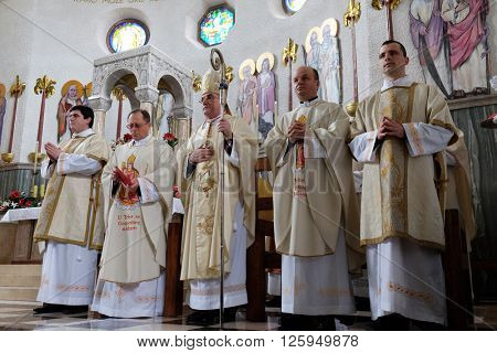 ZAGREB, CROATIA - JANUARY 31: Holy Mass, the consecration of the new altar, led by Cardinal Josip Bozanic, archbishop of Zagreb in the church of Saint Blaise in Zagreb, Croatia on January 31, 2015