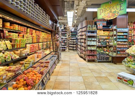 NEW YORK - CIRCA MARCH 2016: inside of West Side Market.  West Side Market is a supermarket at Broadway, New York