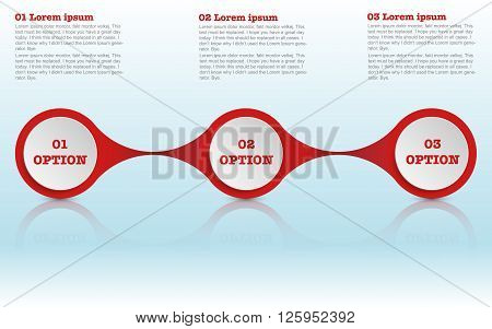 Modern roudned three steps infographics circle infographic with reflection three options and space for text