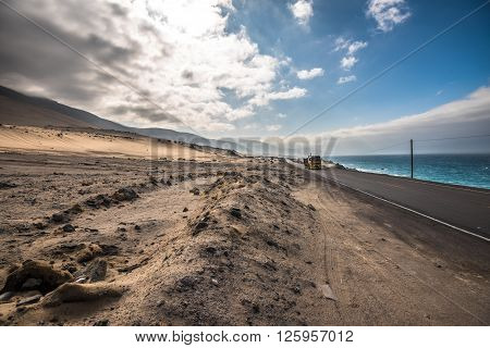 Panamericana Road With Pacific Ocean On The Right