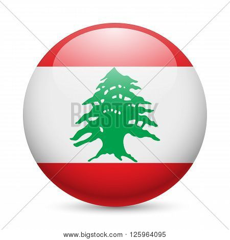 Flag of Lebanese Republic as round glossy icon. Button with flag design