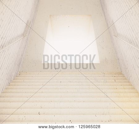 Stairway leading to illuminated hole. 3D Rendering