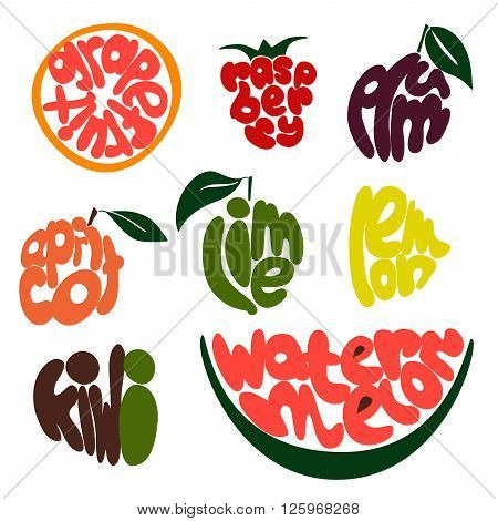 Colorful Fruit lettering set of 7 objects