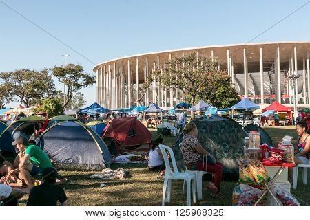Brasilia, Brazil April 16th 2016 Pro Dilma Rousseff supporters camped outside the Mané Garrincha Stadium