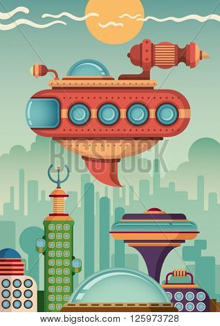 Futuristic flying vehicle. Vector illustration.