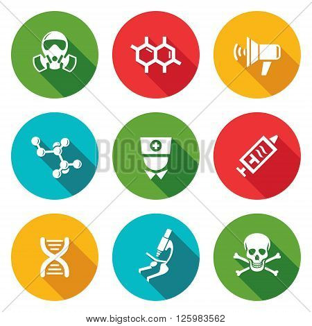 Epidemic protection Icons Set. Vector Illustration. Isolated Flat Icons collection on a color background for design