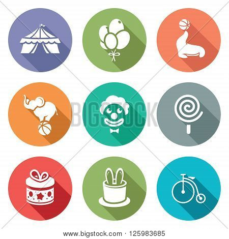 Circus Icons Set. Vector Illustration. Isolated Flat Icons collection