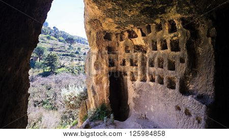 View of the Villaggio Bizantino also called the village in the rock Calascibetta. Sicily