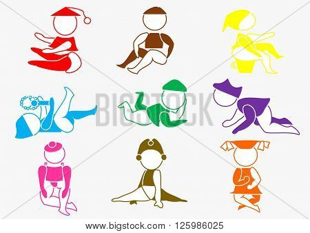 Baby plays.
Baby icons for children's shops, studios, clubs, schools.