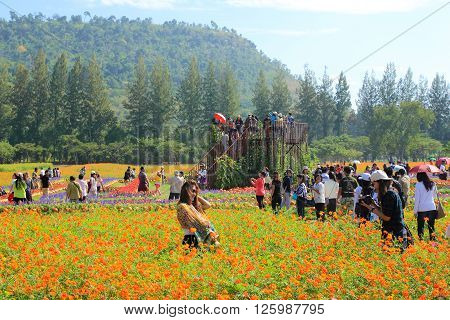 NAKHONRATCHASIMA THAILAND- DECEMBER 14 : people travel in Jim Thompson Farm on DECEMBER 14 2014 in NAKHONRATCHASIMA THAILAND. The House of the world renowned Jim Thompson Thai Silk.