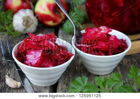 Vegetarian cabbage marinated with beetroot and carrot