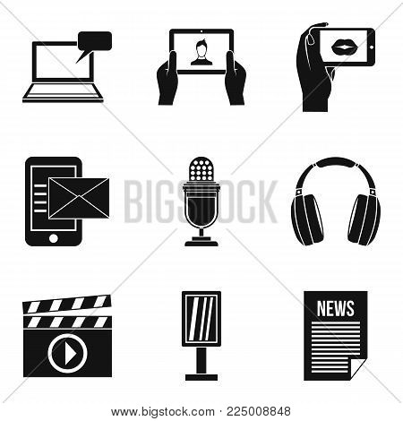 Media thing icons set. Simple set of 9 media thing vector icons for web isolated on white background