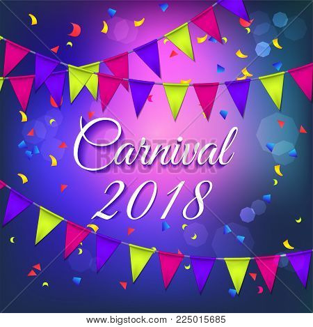 Popular Event Invitation to Brazil Carnival in South America Summer holiday. Background with flag garlands. Masquerade Concept. Vector Illustration EPS10