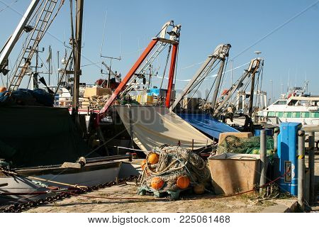 Summer. Italy. Cesenatico. Museum of the ships. Fishing schooners
