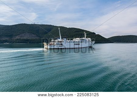 IGOUMENITSA, GREECE - MARCH 5, 2017: Ferry from port of Igoumenitsa to Corfu Island, Greece.