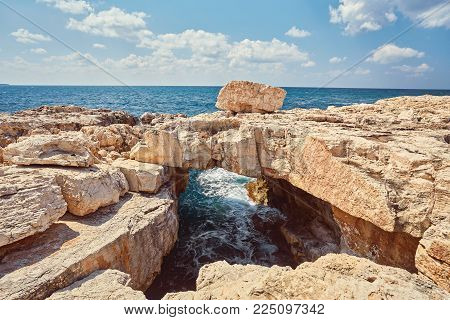 Sinners bridge on the Cyprus island. Mediterranean Sea landscape