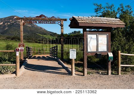 Poway, California - March 16, 2017:  Signage And Information Board At The Entrance To The Iron Mount