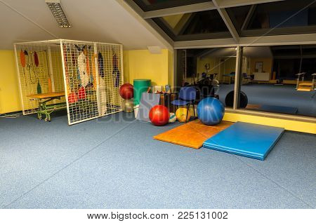 WISLA, POLAND - OCTOBER 23, 2105: Gym and fitness room at the rehabilitation center for the disabled in Wisla, Poland