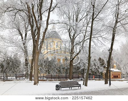 Bench In The Park In Icy Cold Frost.