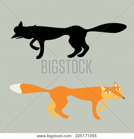 fox cartoon vector illustration flat style black silhouette  set