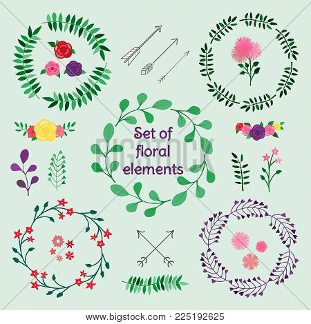 Set Of Spring Floral Design Elements.