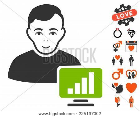 Stock Trader pictograph with bonus valentine clip art. Vector illustration style is flat iconic symbols.