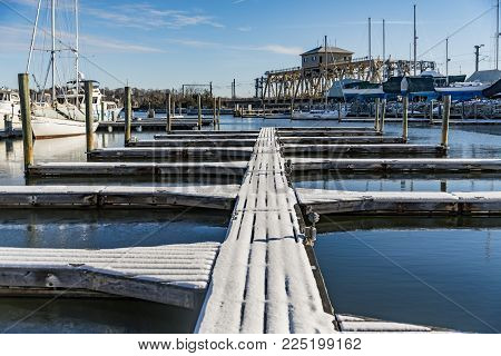 Seaport docks and boats in Mystic CT, USA